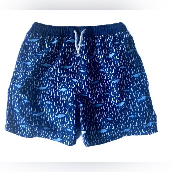 Blue Shark Pattern Swim Shorts - Picture 1 of 5